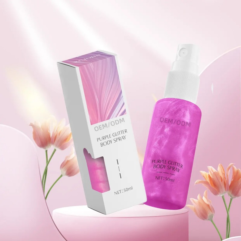 Purple glitter body spray